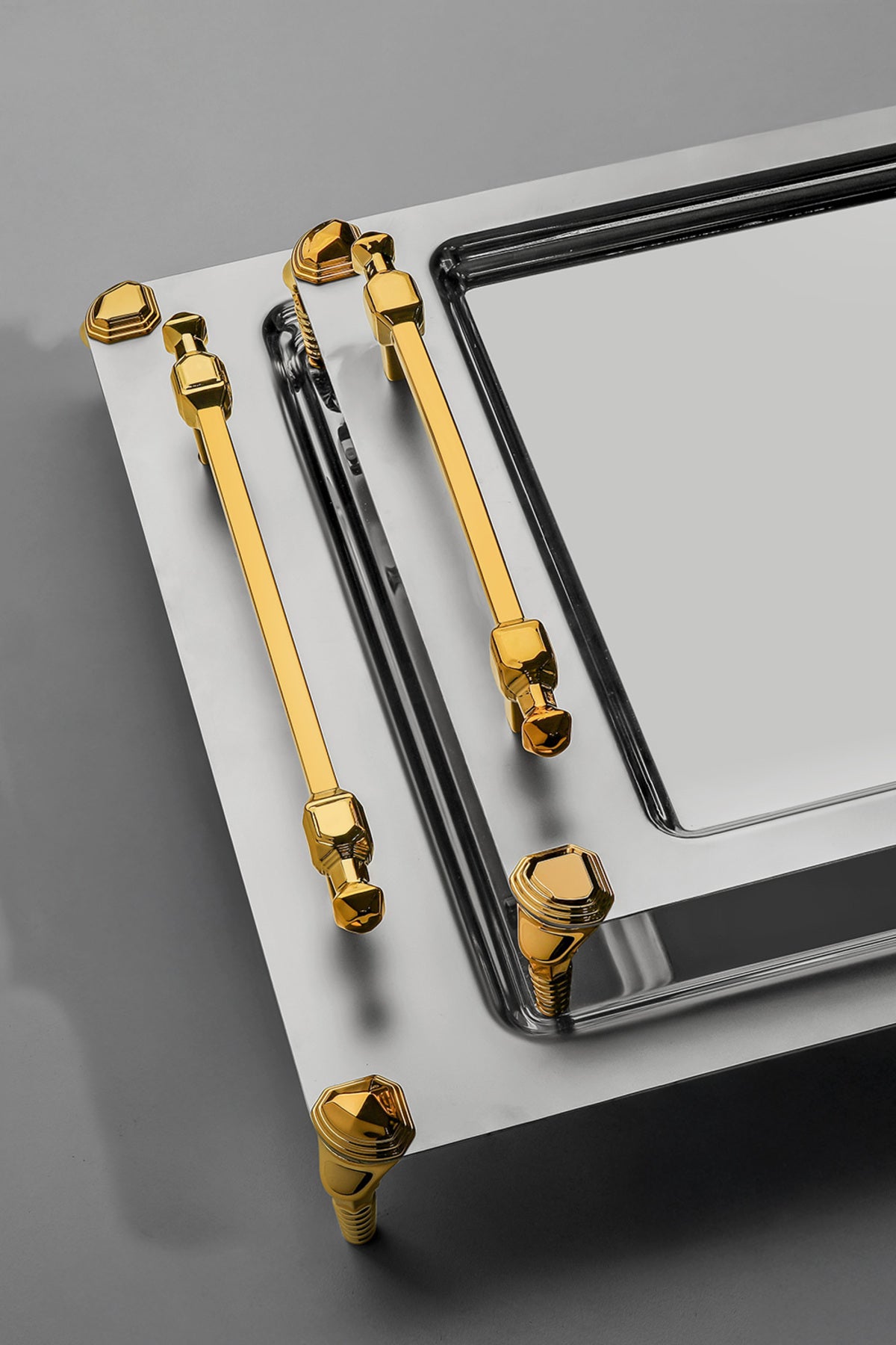 Verona Ayaklı 2'li Altın Saten Çelik Tepsi Seti