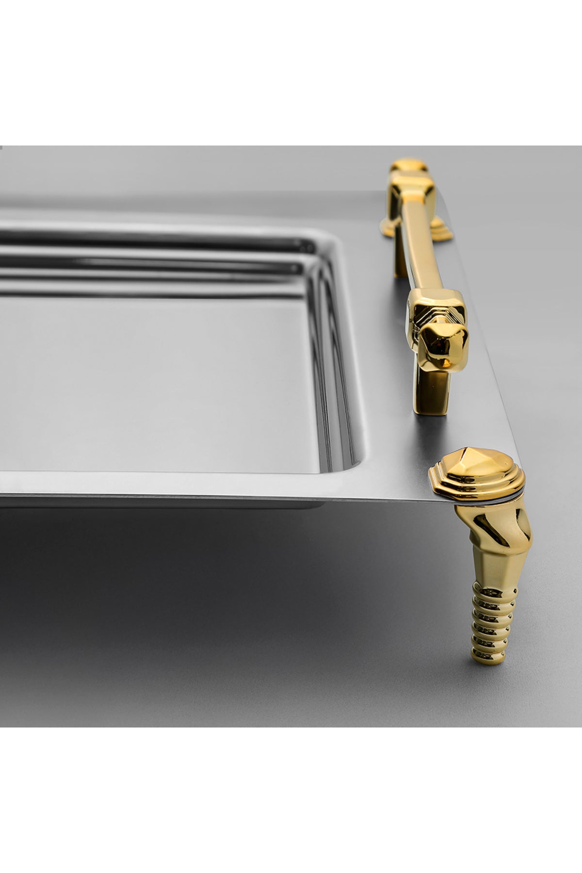 Verona Ayaklı 2'li Altın Saten Çelik Tepsi Seti