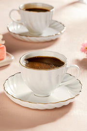 Yasemin Beyaz 12 Parça Porselen Kahve Fincan Takımı