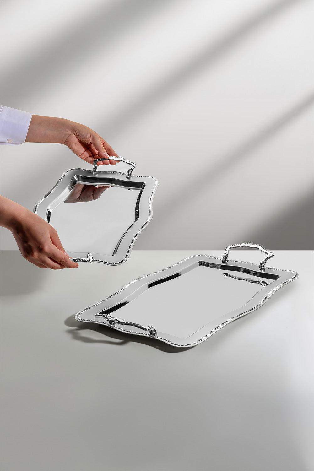 Zincir 2'li Saten Çelik Tepsi Seti